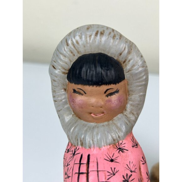 Eskimo Ceramic Hand Painted Girl & Boy Figures, Set of 2 Alaskan Winter Art - Picture 11 of 15